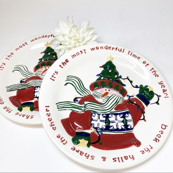 Cost Plus World Market Other - World Market Snowman Holiday Serving Plates Set of Two NWOT